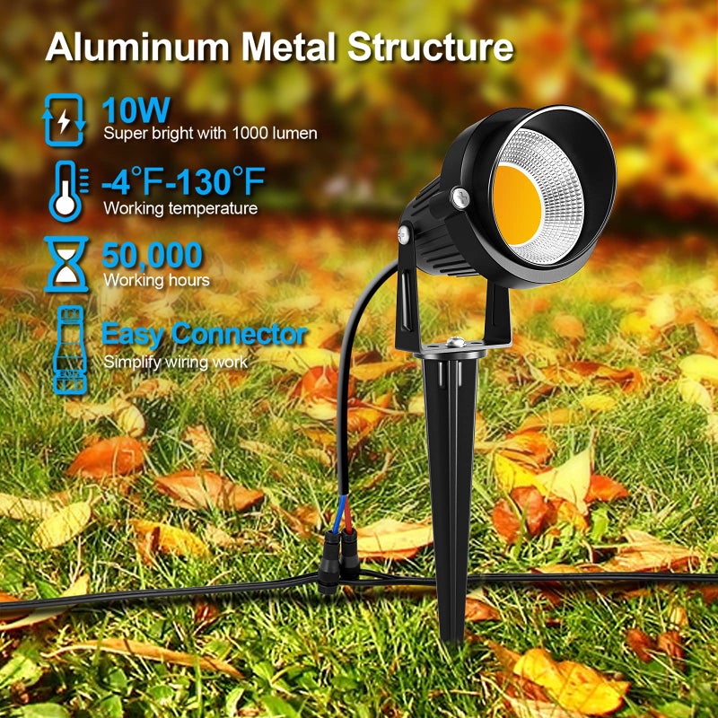ZUCKEO 10W Low Voltage Landscape Lights LED Landscape Lighting with Connectors 12V Waterproof Outdoor Landscape Spotlights Floor Yard Lawn Best Garden Lights 1000LM Warm White (10Pack with Connector) - Image 2